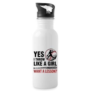 Baseball Frau Pitcher Geschenk - Trinkflasche mit integriertem Trinkhalm - Weiß - Rechts