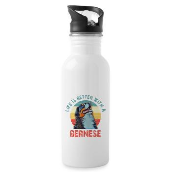 Bernese mountain dog - Water bottle with straw - white - Right