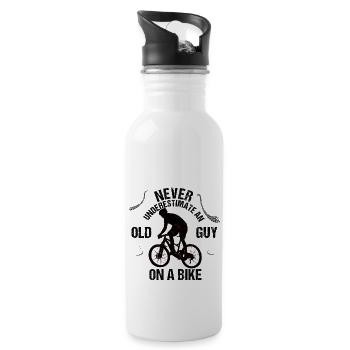 Never Underestimate An Old Guy On A Bike! - Water bottle with straw - white - Right