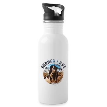 Berner Berghund - Trinkflasche mit integriertem Trinkhalm - Weiß - Rechts