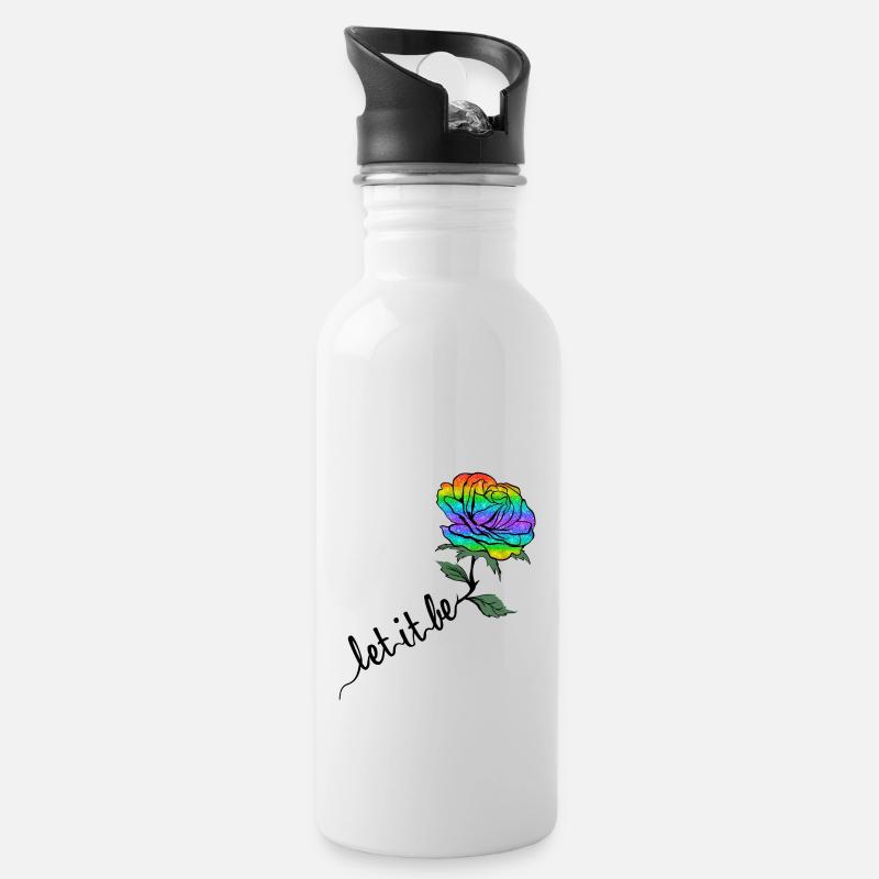 Lass es sein Rosen Farben LGBT Regenbogen - Trinkflasche mit integriertem Trinkhalm - Weiß
