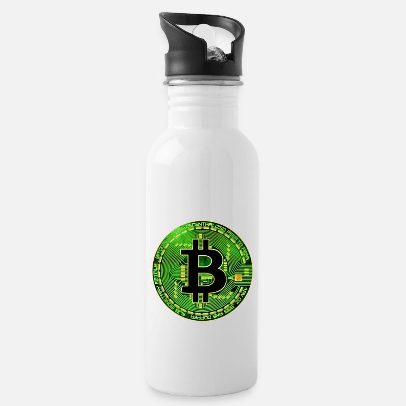Bitcoin - Trinkflasche mit integriertem Trinkhalm - Weiß