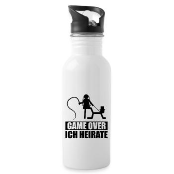Game over ich heirate Braut Geschenk Hochzeit Ehe - Trinkflasche mit integriertem Trinkhalm - Weiß - Rechts