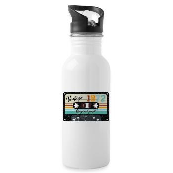 Retro 1972 Vintage Cassette Tape Design - Water bottle with straw - white - Right