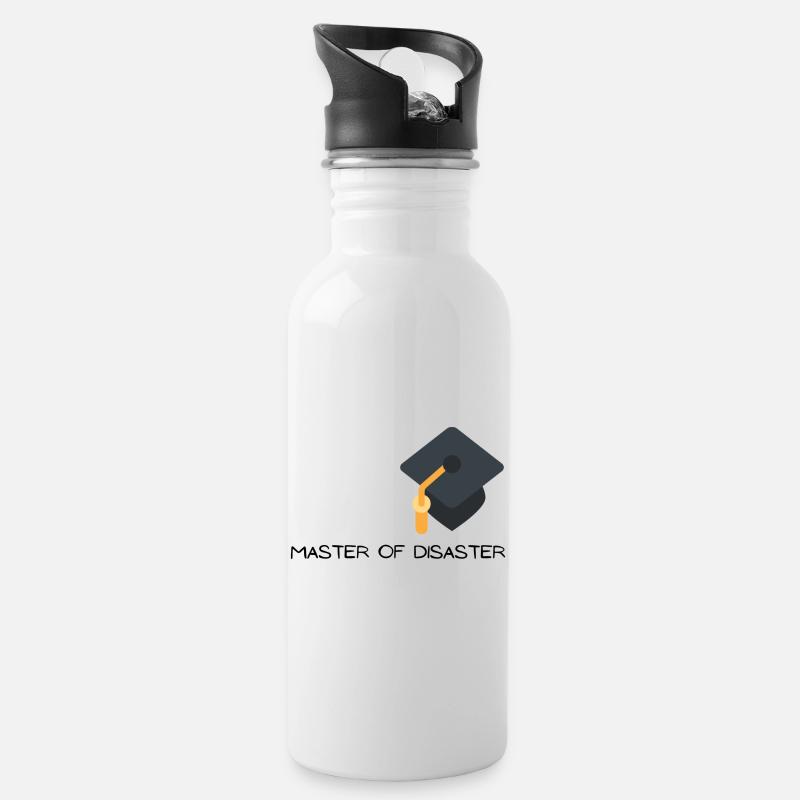 Master of Disaster mit Graduierungshut - Trinkflasche mit integriertem Trinkhalm - Weiß