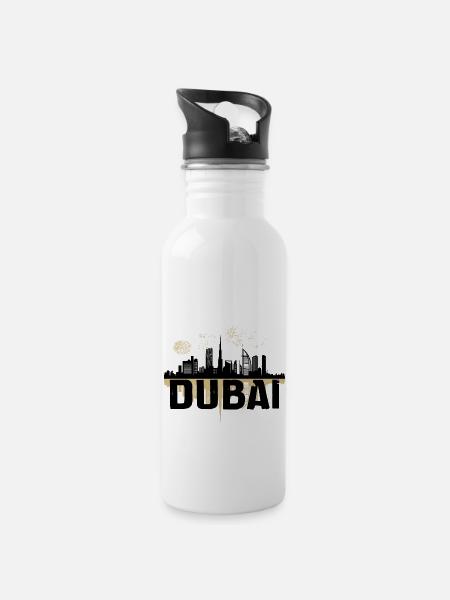 Feuerwerk Dubai Skyline Khalifa - Trinkflasche mit integriertem Trinkhalm - Weiß