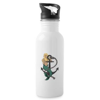 Mermaid Anchor Girl Sitting Ocean - Water bottle with straw - white - Right