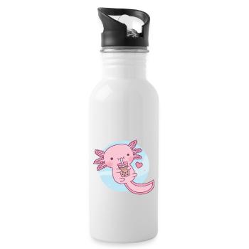 Cute Axolotl Loves Bubble Tea - Water bottle with straw - white - Right