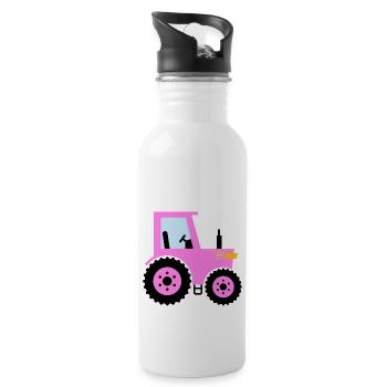 Tractor Pink for Girls - Water bottle with straw - white - Right