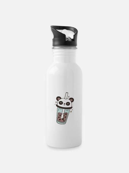 Panda Bubble Tea Pandabär Bubbletea - Trinkflasche mit integriertem Trinkhalm - Weiß