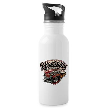 Rockabilly Hotrod Speed Flammen - neg - Trinkflasche mit integriertem Trinkhalm - Weiß - Rechts
