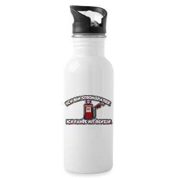 Ich bin Stromsparer, ich fahre mit Benzin - Trinkflasche mit integriertem Trinkhalm - Weiß - Rechts