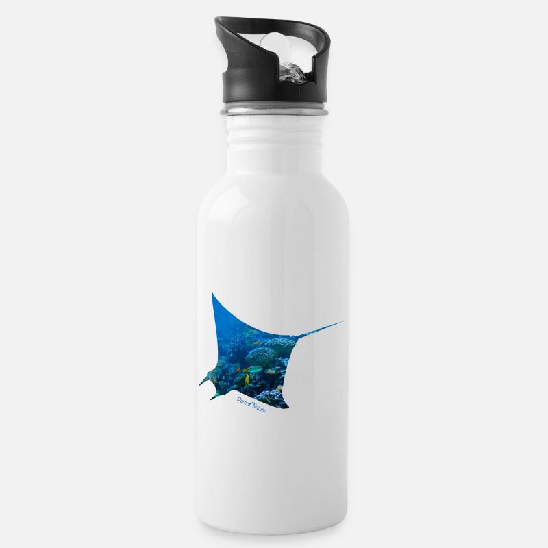 Save the Planet Der Rochen - Trinkflasche mit integriertem Trinkhalm - Weiß