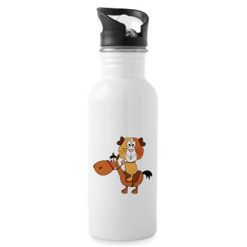 MEERSCHWEINCHEN - PFERD - REITEN - REITSPORT - Trinkflasche mit integriertem Trinkhalm - Weiß - Rechts