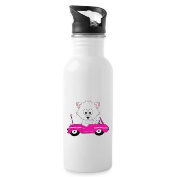 KATZE - CAT - AUTO - CAR - TIER - KIND - BABY - Trinkflasche mit integriertem Trinkhalm - Weiß - Rechts
