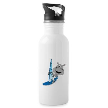 NILPFERD - HIPPO - FLUSSPFERD - WINDSURFER - TIER - Trinkflasche mit integriertem Trinkhalm - Weiß - Rechts