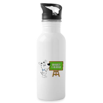 HUND - SCHULE - EINSCHULUNG - LEHRER - LEHRERIN - Trinkflasche mit integriertem Trinkhalm - Weiß - Rechts