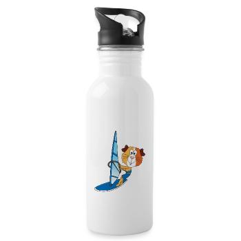 SURFER - WINDSURFER - MEERSCHWEINCHEN - TIER - Trinkflasche mit integriertem Trinkhalm - Weiß - Rechts