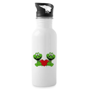 KROKODILE - TIERE - KIND - BABY - LIEBE - Trinkflasche mit integriertem Trinkhalm - Weiß - Rechts