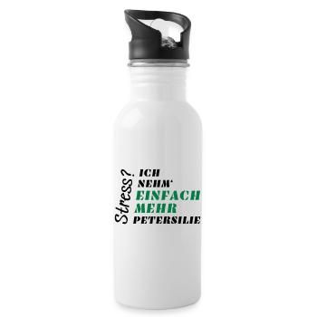 Stress? Nicht mit Petersilie! - Trinkflasche mit integriertem Trinkhalm - Weiß - Rechts