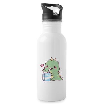 Cute Dinosaur Loves Milk - Water bottle with straw - white - Right