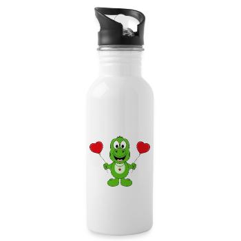 DINO - DINOSAURIER - LIEBE - TIER - KIND - BABY - Trinkflasche mit integriertem Trinkhalm - Weiß - Rechts