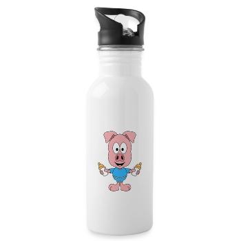 SCHWEIN - FLÄSCHCHEN - BABY - NACHWUCHS - TIERISCH - Trinkflasche mit integriertem Trinkhalm - Weiß - Rechts