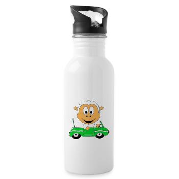 SCHAF - AUTOFAHRER - AUTO - CABRIO - TIER - FUN - Trinkflasche mit integriertem Trinkhalm - Weiß - Rechts