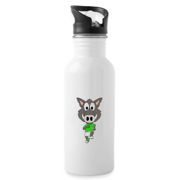 WILDSCHWEIN - JOGGEN - SPORT - TIER - KIND - BABY - Trinkflasche mit integriertem Trinkhalm - Weiß - Rechts