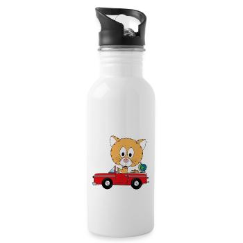 KATZE - AUTO - REISE - URLAUB - FERIEN - TIER - Trinkflasche mit integriertem Trinkhalm - Weiß - Rechts