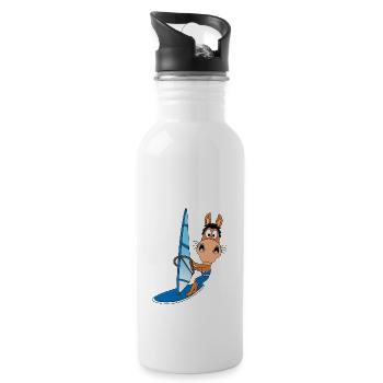 PFERD - WINDSURFER - SURFER - WASSERSPORT - TIER - Trinkflasche mit integriertem Trinkhalm - Weiß - Rechts