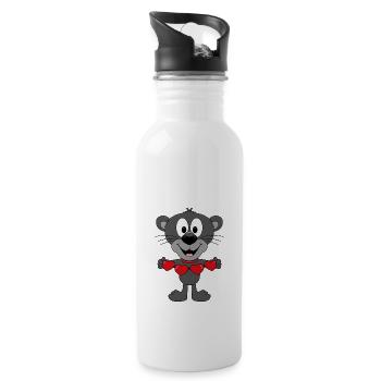 PANTHER - LIEBE - LOVE - HERZEN - TIERISCH - Trinkflasche mit integriertem Trinkhalm - Weiß - Rechts