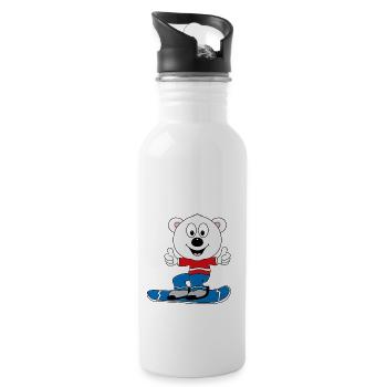 SNOWBOARD - EISBÄR - WINTERSPORT - TIER - Trinkflasche mit integriertem Trinkhalm - Weiß - Rechts