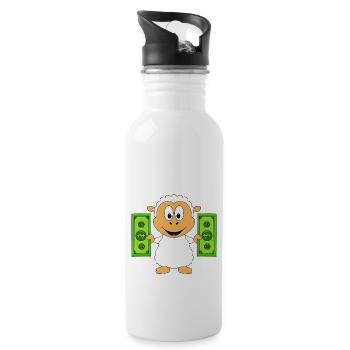 SCHAF - GELD - TIER - TIERISCH - Trinkflasche mit integriertem Trinkhalm - Weiß - Rechts
