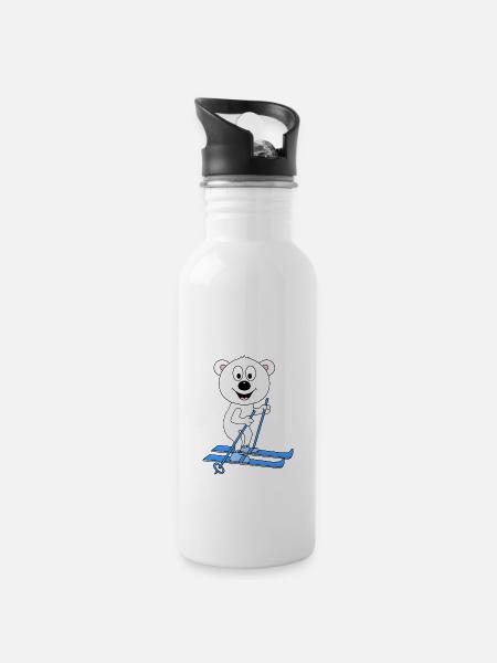 EISBÄR - SKIER - SKI - TIER - SPORT - Trinkflasche mit integriertem Trinkhalm - Weiß
