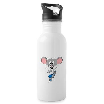 MAUS - SPORT - LAUFEN - JOGGEN - MARATHON - TIER - Trinkflasche mit integriertem Trinkhalm - Weiß - Rechts