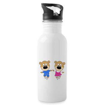 TEDDYS - TANZSCHULE - TANZEN - TANZPAAR - LIEBE - Trinkflasche mit integriertem Trinkhalm - Weiß - Rechts
