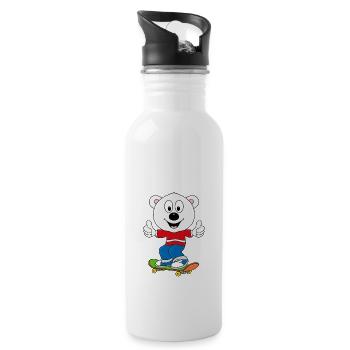 EISBÄR - SKATEBOARD - TIER - TIERISCH - SPORT - Trinkflasche mit integriertem Trinkhalm - Weiß - Rechts