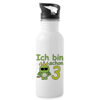 Geburtstagsshirt 3 jahr Drache Dino Baby Mädchen - Trinkflasche mit integriertem Trinkhalm - Weiß - Rechts