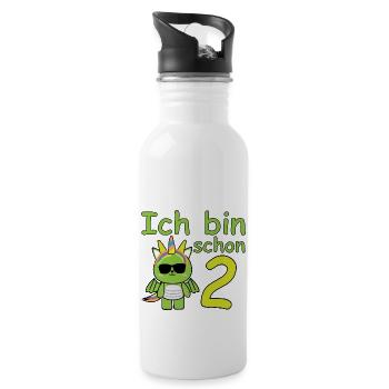 Geburtstagsshirt 2 jahr Drache Dino Baby Mädchen - Trinkflasche mit integriertem Trinkhalm - Weiß - Rechts