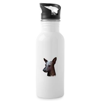 Mexican Hairless Dog Watercolor Illustration - Water bottle with straw - white - Right