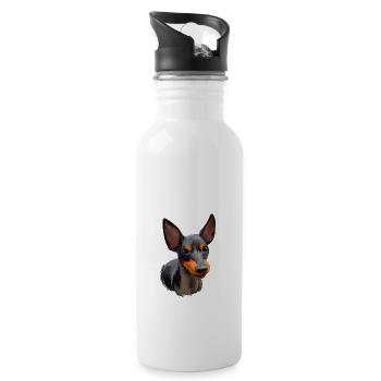 English Toy Terrier Dog Watercolor Illustration - Water bottle with straw - white - Right