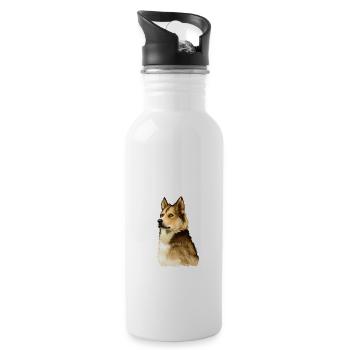 Ostsibirische Laika Hund Aquarell Illustration - Trinkflasche mit integriertem Trinkhalm - Weiß - Rechts