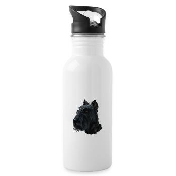 Scottish Terrier Hund Aquarell Illustration - Trinkflasche mit integriertem Trinkhalm - Weiß - Rechts