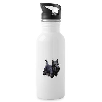 Scottish Terrier Hund Aquarell Illustration - Trinkflasche mit integriertem Trinkhalm - Weiß - Rechts