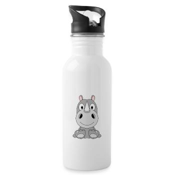 NASHORN - TIER - TIERISCH - KIND - BABY - LIEBE - Trinkflasche mit integriertem Trinkhalm - Weiß - Rechts