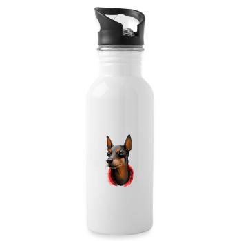 Toy Manchester Terrier Dog Watercolor Illustration - Water bottle with straw - white - Right
