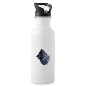 Swedish Lapphund Dog Watercolor Illustration - Water bottle with straw - white - Right