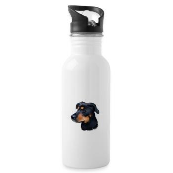 Griffon Bruxellois Hund Aquarell Illustration - Trinkflasche mit integriertem Trinkhalm - Weiß - Rechts