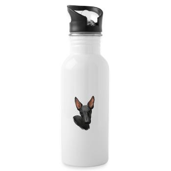 Peruvian Hairless Dog Watercolor Illustration - Water bottle with straw - white - Right